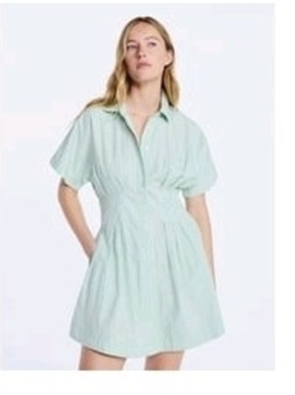 Free People light Mint Short-Sleeve striped pleated corset Shirt Dress